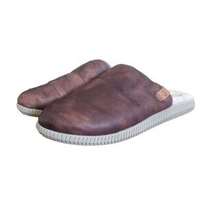 OluKai Mua 'Ili Men's Brown Leather Slipper  Fur Lined US Size 12